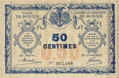 Billet de la Ville de Rouen - Chambre de Commerce de Rouen - 50 centimes - sans date - n�367408