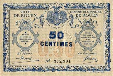 Billet de la Ville de Rouen - Chambre de Commerce de Rouen - 50 centimes - sans date - n�372901