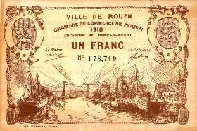 Billet de la Ville de Rouen - Chambre de Commerce de Rouen - 1 franc - 1918 émission de remplacement