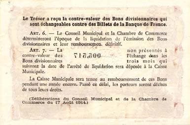Billet de la Ville de Rouen - Chambre de Commerce de Rouen - 1 franc - 1918 �mission de remplacement - sans L dans e Pr�sident