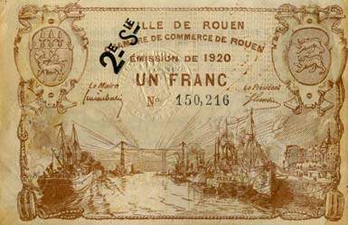 Billet de la Ville de Rouen - Chambre de Commerce de Rouen - 1 franc - 1920 - 2�me s�rie