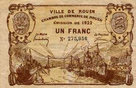 Billet de la Ville de Rouen - Chambre de Commerce de Rouen - 1 franc - 1922