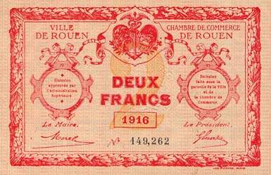 Billet de la Ville de Rouen - Chambre de Commerce de Rouen - 2 francs - 1916