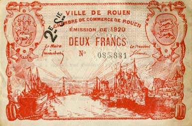 Billet de la Ville de Rouen - Chambre de Commerce de Rouen - 2 francs - 1920 - 2�me s�rie