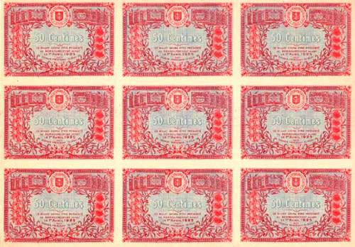 Billet de la Chambre de Commerce de Saint-Di� - 50 centimes - d�lib�ration du 1er avril 1920 - Emission 1920 - planche de 9 non d�coup�e - sp�cimen