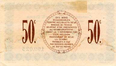 Billet de la Chambre de Commerce de Saint-Dizier - 50 centimes - d�lib�ration du 11 novembre 1915