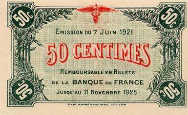 Billet de la Chambre de Commerce de Saint-Dizier - 50 centimes - d�lib�ration du 7 juin 1921