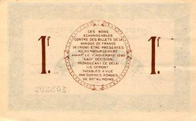 Billet de la Chambre de Commerce de Saint-Dizier - 1 franc - d�lib�ration du 11 novembre 1915