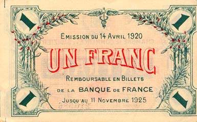Billet de la Chambre de Commerce de Saint-Dizier - 1 franc - d�lib�ration du 14 avril 1920