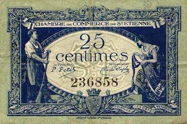 Billet de la Chambre de Commerce de Saint-Etienne - 25 centimes - délibération du 12 janvier 1921