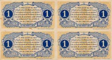 Billet de la Chambre de Commerce de Saint-Etienne - 1 franc - délibération du 20 août 1914 - planche spécimen séries E, F, G, H