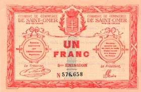Billet de la Chambre de Commerce de Saint-Omer - 1 franc - 5�me �mission