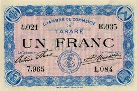 Billet de la Chambre de Commerce de Tarare - 1 franc - remboursable jusqu'au 1er janvier 1920 - s�rie E