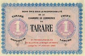 Billet de la Chambre de Commerce de Tarare - 1 franc - remboursable jusqu'au 1er janvier 1920 - s�rie E