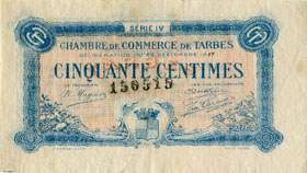 Billet de la Chambre de Commerce de Tarbes - 50 centimes - d�lib�ration du 23 septembre 1917 - s�rie IV - num�ro 150515