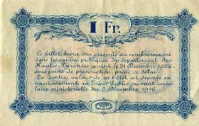Billet de la Chambre de Commerce de Tarbes - 1 franc - d�lib�ration du 7 d�cembre 1919 - s�rie V - num�ro 195529