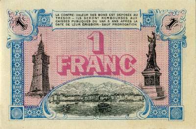 Billet de la Chambre de Commerce de Toulon & du Var - 1 franc - d�lib�ration du 20&nbsp;septembre&nbsp;1917 - 4�me&nbsp;�mission - n� 02015