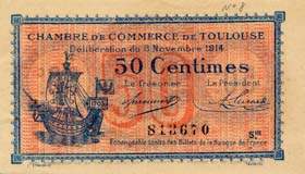 Billet de la Chambre de Commerce de Toulouse - 50 centimes - délibération du 6 novembre 1914 - série III
