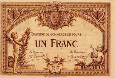 Billet de la Chambre de Commerce de Tours - 1 franc - �mission du 1er mai 1915