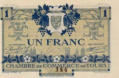 Billet de la Chambre de Commerce de Tours - 1 franc - 2e �mission - 8 mai 1920 - n�144
