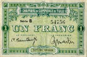 Billet de la Chambre de Commerce de Tulle - 1 franc - 7e émission - série B