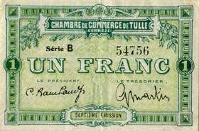 Billet de la Chambre de Commerce de Tulle - 1 franc - 7e �mission - s�rie B