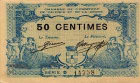 Billet de la Chambre de Commerce de Valence - 50 centimes - 23 f�vrier 1915 - valeur en noir