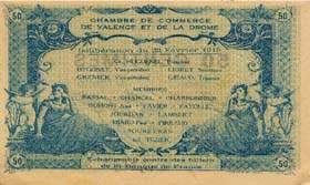 Billet de la Chambre de Commerce de Valence - 50 centimes - 23 f�vrier 1915 - valeur en noir