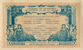 Billet de la Chambre de Commerce de Valence - 1 franc - 23 f�vrier 1915 - s�rie H - valeur en rouge