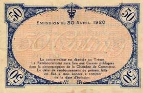 Billet de la Chambre de Commerce de Villefranche-sur-Sa�ne - 50 centimes - �mission du 30 avril 1920 - 3�me s�rie