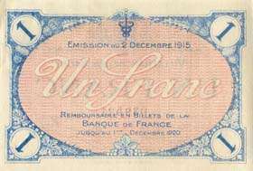 Billet de la Chambre de Commerce de Villefranche-sur-Sa�ne - 1 franc - �mission du 2 d�cembre 1915