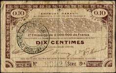 Bon de 10 centimes du Groupement des 70 communes - 2e �mission - S�rie 9A - num�ro 80924