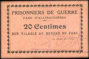 Prisonniers de Guerre - Parc d'Allibaudi�res - 20 centimes - face