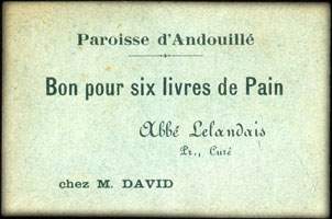 Bon de n�cessit� de la Paroisse d'Andouill� (Mayenne - 53) - Bon pour 6 livres de Pain chez M. David - face