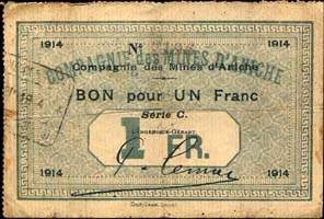 Compagnie des Mines d'Aniche - Bon pour 1 franc 1914 - Dutilleux plus gras que Douai