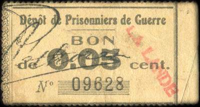 Bon du D�p�t de Prisonniers de Guerre de La&nbsp;Lande - 5&nbsp;centimes n� 09628 - face