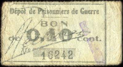 Bon du D�p�t de Prisonniers de Guerre de La&nbsp;Lande - 10&nbsp;centimes n� 16242 - face