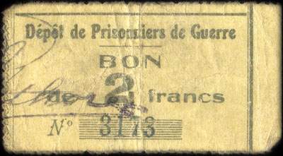 Bon du D�p�t de Prisonniers de Guerre de La&nbsp;Lande - 2&nbsp;francs n� 3173 - face