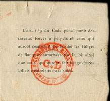Ville d'Arras - 1 franc - Le 29 août 1914 - Série A - n°22610 - dos