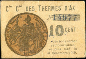 Ax-les-Thermes - Compagnie G�n�rale des Thermes d'Ax - 10 centimes - face
