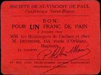 Bagneux - Société Saint-Vincent-de-Paul - Conférence Saint-Blaise - Bon pour 1 franc de pain - face