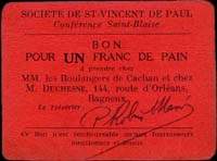 Bagneux - Soci�t� Saint-Vincent-de-Paul - Conf�rence Saint-Blaise - Bon pour 1 franc de pain - face