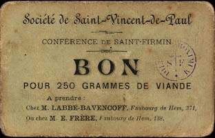 Bagneux - Société Saint-Vincent-de-Paul - Conférence Saint-Firmin - Bon pour 250 grammes de viande