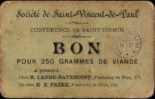 Bagneux - Soci�t� Saint-Vincent-de-Paul - Conf�rence Saint-Firmin - Bon pour 250 grammes de viande