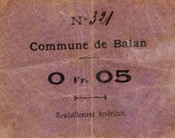 Balan - Commune de Balan - 5 centimes - Ravitaillement Américain - face