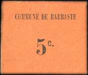 Bon de n�cessit� de la Commune de Barbaste - 5 centimes avec grand chiffre et point en bas du C - face