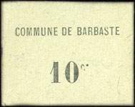 Bon de n�cessit� de la Commune de Barbaste - 10 centimes avec grands chiffres et point en haut du C - face
