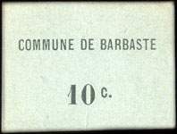 Bon de n�cessit� de la Commune de Barbaste - 10 centimes avec petits chiffres et point en bas du C - face