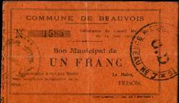 Bon de n�cessit� - Commune de Beauvois - 1 franc