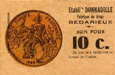 Bon de nécessité - Bédarieux - Etablissements Donnadille - 10 centimes - face